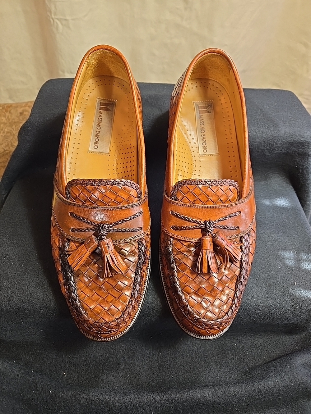 Mossimo Emporio Cognac Woven Leather Tassel Loafers-Mens Size EU 42.5, US9.5 GUC